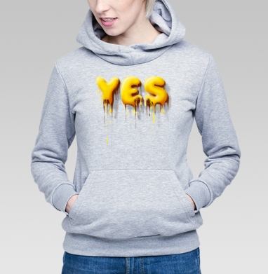 Объемные желтые капающие буквы да Yes, Толстовка Женская серый меланж 340гр, утепленная