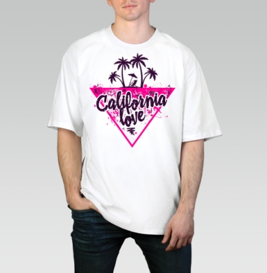 California love яркая романтика пальмовой вечеринки, Футболка / Мужчинам / Оверсайз / Белая / C принтом