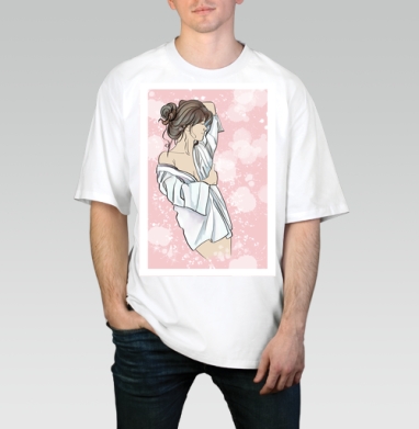 Нежная девушка в белой рубашке на фоне розового света - Магазин футболок fb-2964889606873681 - Дизайнерские принты