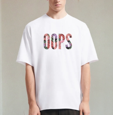 Цветочная Надпись Ошибка OOPS на Сером фоне, Футболка / Мужчинам / Оверсайз / Белая / C принтом