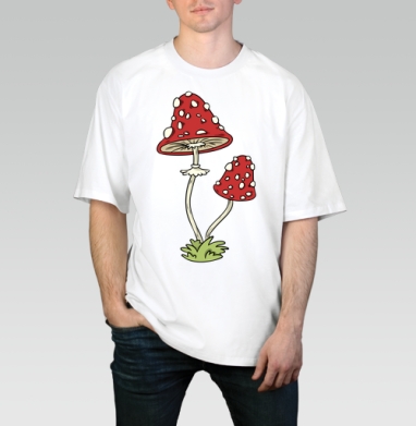 Mushrooms Грибочки, Футболка / Мужчинам / Оверсайз / Белая / C принтом