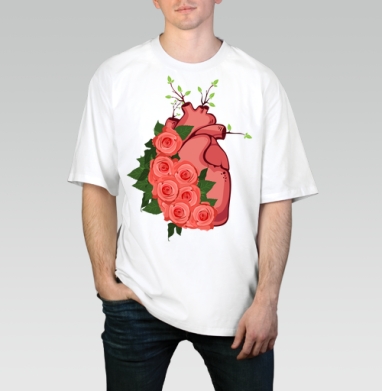 Сердце, Футболка / Мужчинам / Оверсайз / Белая / C принтом
