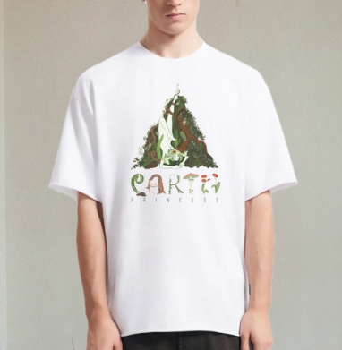 Earth witch / Земная ведьма, Футболка / Мужчинам / Оверсайз / Белая / C принтом