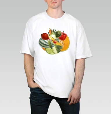Vegetables (Живая Азбука), Футболка / Мужчинам / Оверсайз / Белая / C принтом