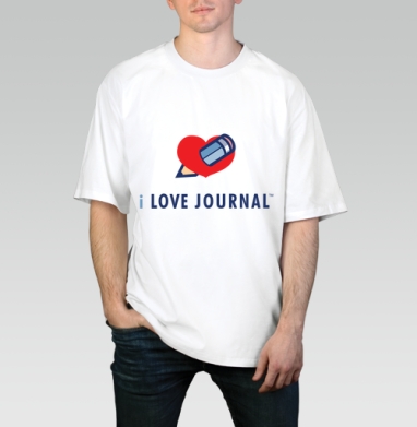 Символ страсти к творчеству карандаш пронзает сердце i LOVE JOURNAL, Футболка / Мужчинам / Оверсайз / Белая / C принтом