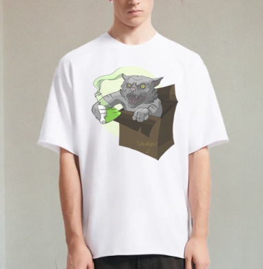 Shredingers cat free / Свободу коту Шрёдингера, Футболка / Мужчинам / Оверсайз / Белая / C принтом