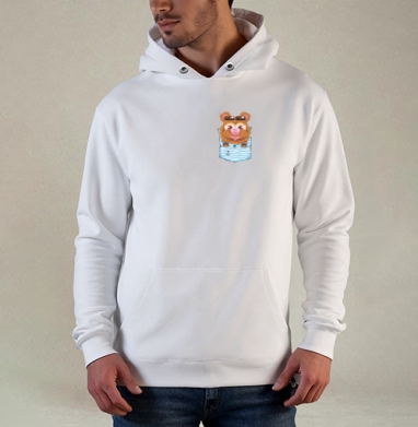 Игривый рыжий медведь в морской рубашке, Толстовка белая Regular, утепленная