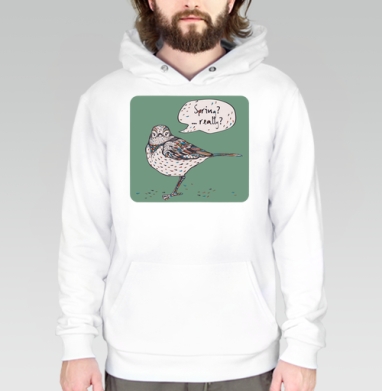 Spring bird / Весенняя птичка, Толстовка белая Regular, утепленная