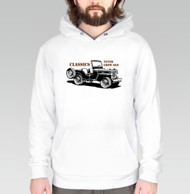 Винтажная графика классического джипа Willys MB, Толстовка белая Regular, утепленная