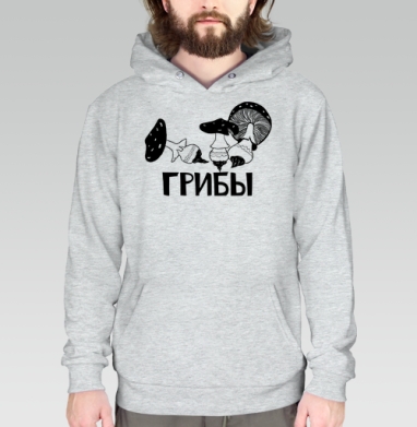 Стильные черно-белые графические грибы, Толстовка меланж Regular