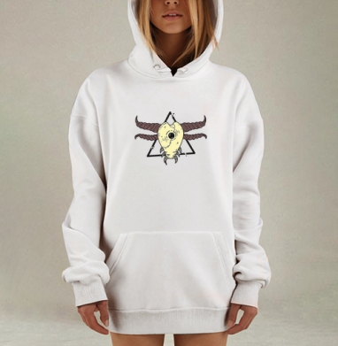Декоративный череп с рогами на темном фоне, Hoodie Mjhigh Dig, оверсайз, утепленная