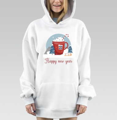 Зимняя уютная чашка с надписью С Новым годом, Hoodie Mjhigh Dig, оверсайз, утепленная