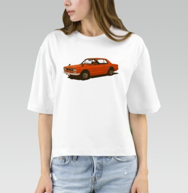 Nissan Skyline GT-R Хакосука в оранжевом цвете, Футболка женская оверсайз Mido