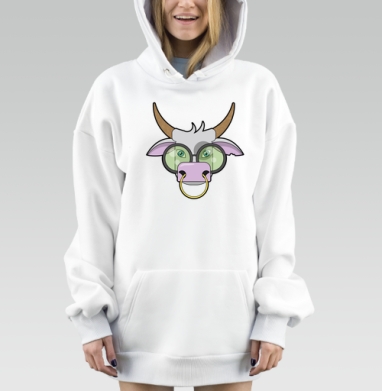 Симпатичный бык в очках коричневый розовый серый, Hoodie Mjhigh Dig, оверсайз, утепленная