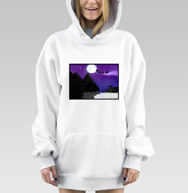 Санта на санях упряжка магия зимней ночи, Hoodie Mjhigh Dig, оверсайз, утепленная
