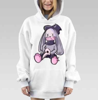 Милая плюшевая зайка с маской чумного доктора на лапах, Hoodie Mjhigh Dig, оверсайз, утепленная