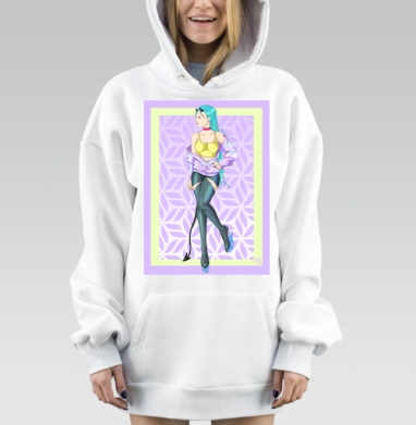 Яркая девушка с демоническими рогами в чулках, Hoodie Mjhigh Dig, оверсайз, утепленная