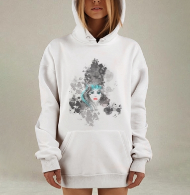Таинственный женский портрет с бирюзовыми бликами на волосах, Hoodie Mjhigh Dig, оверсайз, утепленная