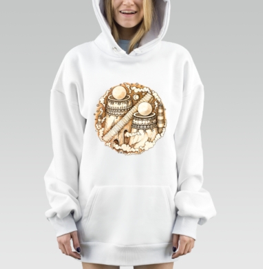 Лестница к Мифическим Башням с Шарами и Облаками, Hoodie Mjhigh Dig, оверсайз, утепленная