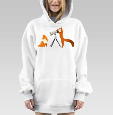 Фотографирующие лисы с камерой на сером фоне, Hoodie Mjhigh Dig, оверсайз, утепленная