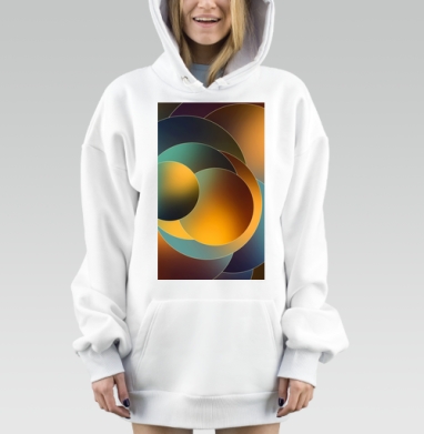 Сложные сферы в золотистых оттенках и бирюзовом цвете, Hoodie Mjhigh Dig, оверсайз, утепленная