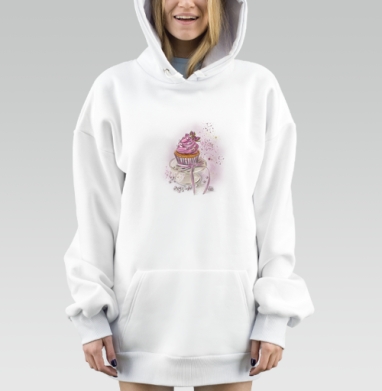 Нежный капкейк с воздушным малиновым кремом на подставке, Hoodie Mjhigh Dig, оверсайз, утепленная