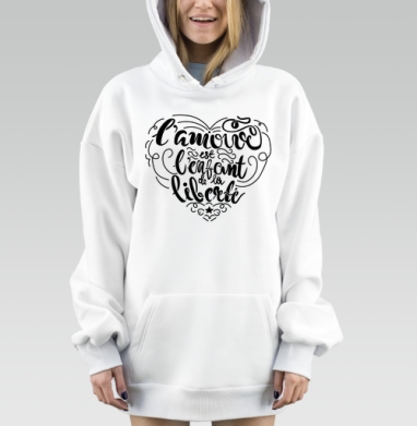 Любовь дитя свободы черно белое каллиграфия, Hoodie Mjhigh Dig, оверсайз, утепленная