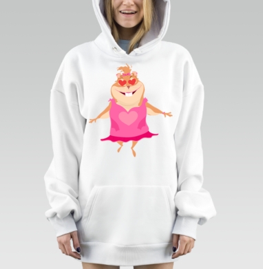 Веселая девочка в розовом платье влюбленная и счастливая, Hoodie Mjhigh Dig, оверсайз, утепленная