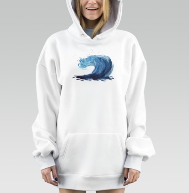 Синяя волна энергия воды свободы, Hoodie Mjhigh Dig, оверсайз, утепленная