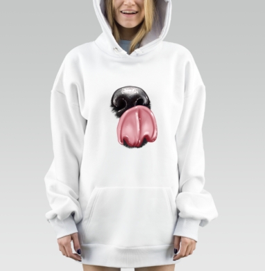 Детальный нос животного с высунутым языком милый, Hoodie Mjhigh Dig, оверсайз, утепленная
