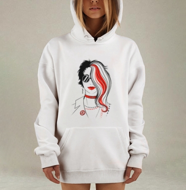 Девушка панк в красных оттенках современный стиль, Hoodie Mjhigh Dig, оверсайз, утепленная