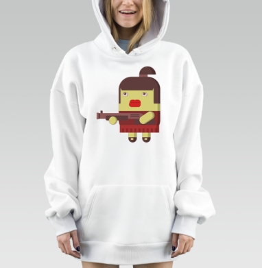 Девушка с ружьём в красной юбке на сером фоне, Hoodie Mjhigh Dig, оверсайз, утепленная