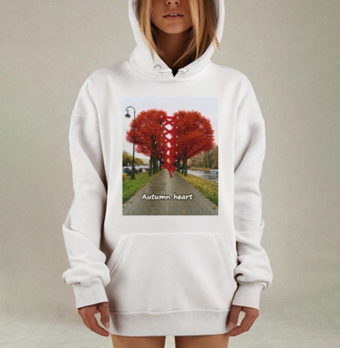 Красное осеннее сердце связанное шнуровкой осеннее сердце, Hoodie Mjhigh Dig, оверсайз, утепленная