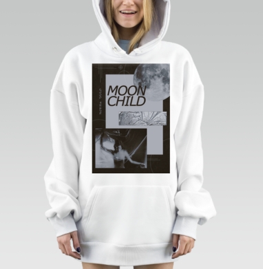 Монохромное спокойствие Ребенок Луны в космическом стиле, Hoodie Mjhigh Dig, оверсайз, утепленная