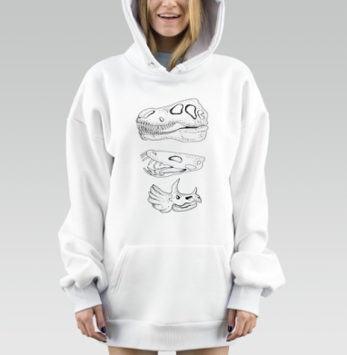 Черепа динозавров анатомическая графика точная старина, Hoodie Mjhigh Dig, оверсайз, утепленная
