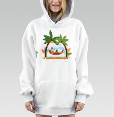 Удаленная работа на острове в гамаке с пальмами работать в кайф, Hoodie Mjhigh Dig, оверсайз, утепленная