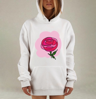 Красивая красная роза с зелеными листьями на розовом фоне, Hoodie Mjhigh Dig, оверсайз, утепленная