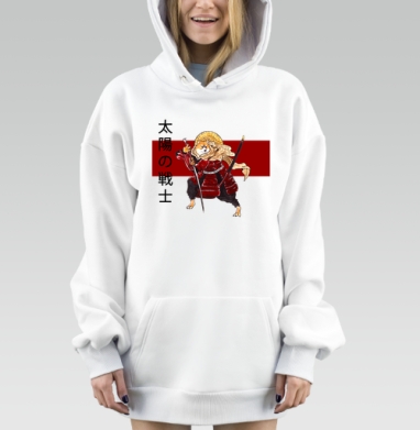 Воин солнца с собакой в красных доспехах на белом фоне, Hoodie Mjhigh Dig, оверсайз, утепленная