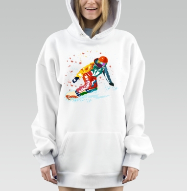 Сноубордист на скорости в стиле поп-арт на доске, Hoodie Mjhigh Dig, оверсайз, утепленная