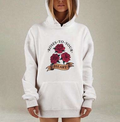 Красные розы к твоему сердцу тату эскиз, Hoodie Mjhigh Dig, оверсайз, утепленная