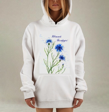 Цветущие васильки из Беларуси для лета и природы, Hoodie Mjhigh Dig, оверсайз, утепленная