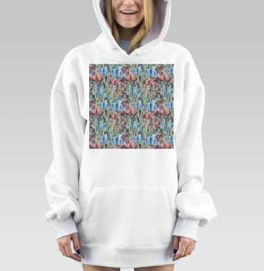 Многоцветные водоросли подводный мир акварелью, Hoodie Mjhigh Dig, оверсайз, утепленная