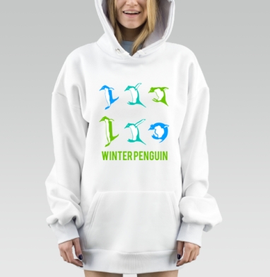 Зимние пингвины буквы креатив весело, Hoodie Mjhigh Dig, оверсайз, утепленная