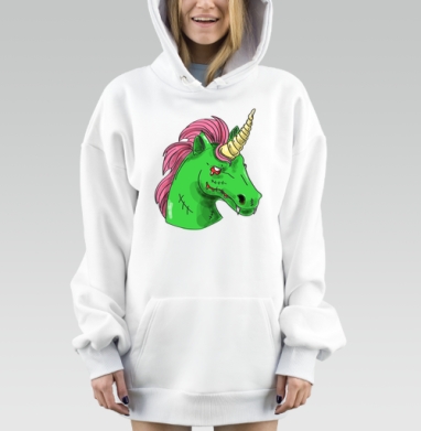 Зеленый зомби единорог с розовой гривой хэллоуин праздник, Hoodie Mjhigh Dig, оверсайз, утепленная