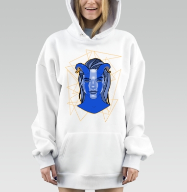 Таинственная Женщина С Рогами В Синих Тонах, Hoodie Mjhigh Dig, оверсайз, утепленная