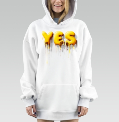 Объемные желтые капающие буквы да Yes, Hoodie Mjhigh Dig, оверсайз, утепленная