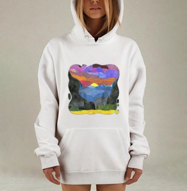 Закат В Горах Краски Природы Вечерние Горные Ландшафты, Hoodie Mjhigh Dig, оверсайз, утепленная