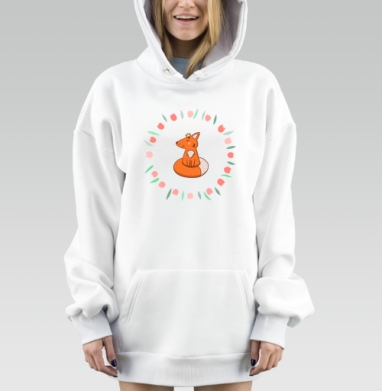 Рыжая лиса в короне в круге из тюльпанов, Hoodie Mjhigh Dig, оверсайз, утепленная