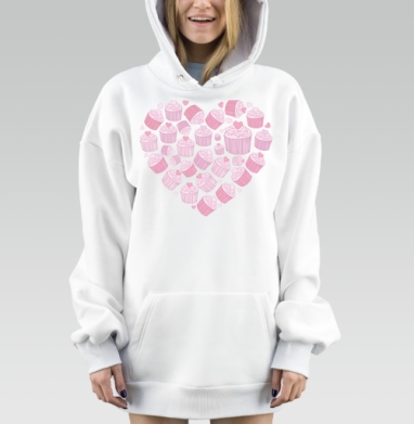 Розовые капкейки в форме сердца выложены всегда рядом, Hoodie Mjhigh Dig, оверсайз, утепленная