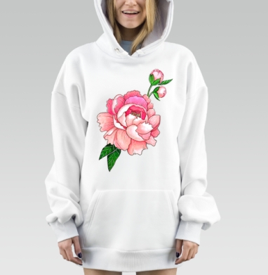 Розовый цветок на черном фоне на белом фоне, Hoodie Mjhigh Dig, оверсайз, утепленная